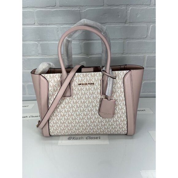 Michael Kors satchel MD purse ipad case kali shoulder bag opticwhite Rose Gold - Picture 8 of 12